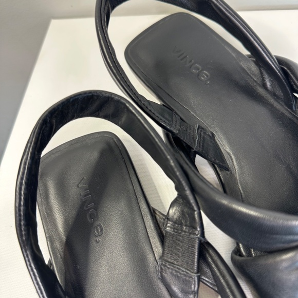 VINCE black leather flat sandals - Picture 4 of 16